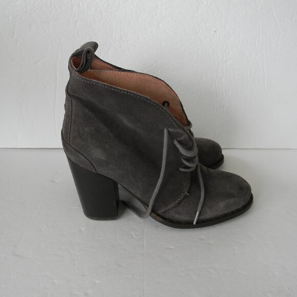 SEYCHELLES "TOWER" GRAY SUEDE BLOCK HEEL ANKLE BOOTS BOOTIES LACE-UP TIE SZ 7 - Picture 3 of 6